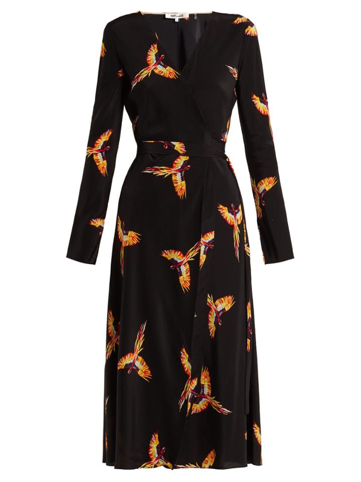 Diane Von Furstenberg Tilly Parrot-print Silk Crepe De Chine Wrap Dress
