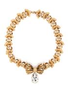 Matchesfashion.com Rodarte - Crystal Embellished Bow Brass Necklace - Womens - Gold