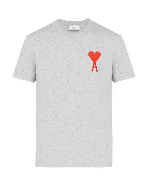 Matchesfashion.com Ami - Embroidered Heart Logo Cotton T Shirt - Mens - Grey