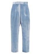Matchesfashion.com Sies Marjan - Willa Silk Blend Velvet Corduroy Trousers - Womens - Light Blue
