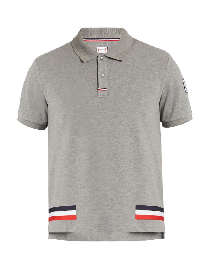 Moncler Gamme Bleu Stripe-print Cotton-piqu Polo Shirt
