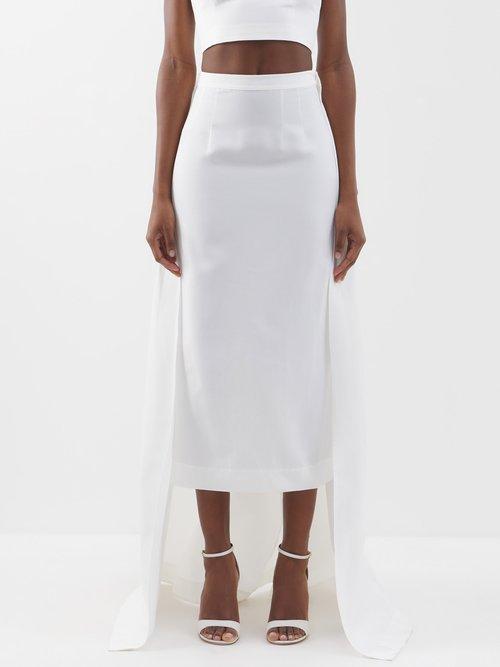 Staud - Prunella Detachable-train Cotton-blend Skirt - Womens - White