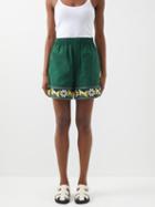 Bode - Zinnia Floral-embroidered Cotton Shorts - Womens - Green Multi