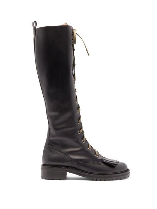 Matchesfashion.com Tabitha Simmons - Markie Lace Up Leather Knee High Boots - Womens - Black