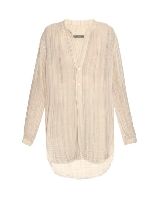 Raquel Allegra Step-hem Striped Cotton Shirt