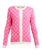 Matchesfashion.com Gucci - Gg Jacquard Knit Cotton Cardigan - Womens - Pink White