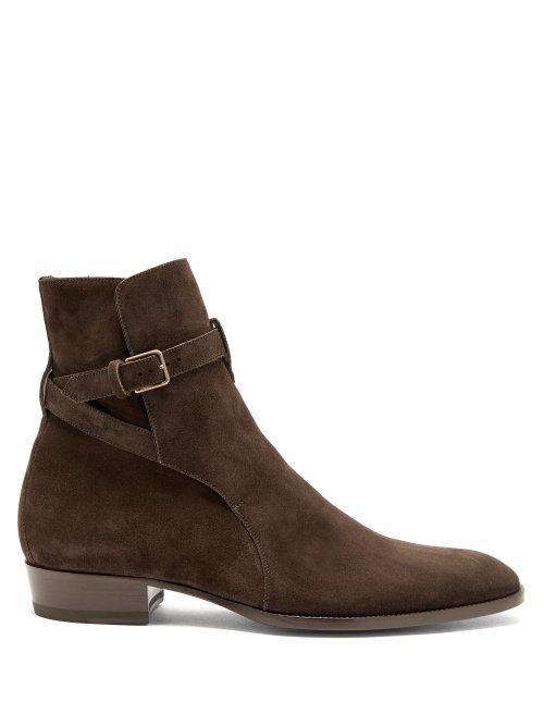 Matchesfashion.com Saint Laurent - Signature Wyatt 30 Jodphur Suede Boots - Mens - Dark Brown
