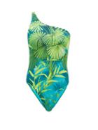 Matchesfashion.com Versace - Jungle-print One-shoulder Swimsuit - Womens - Green Print