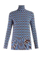 Matchesfashion.com Prada - Argyle Print High Neck Top - Womens - Blue Multi