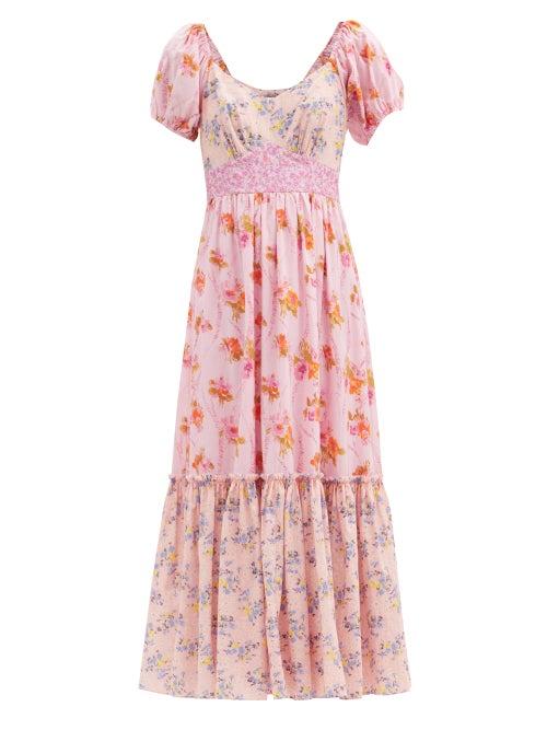 Matchesfashion.com Loveshackfancy - Angie Patchwork Floral-print Cotton Midi Dress - Womens - Pink Print