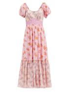 Matchesfashion.com Loveshackfancy - Angie Patchwork Floral-print Cotton Midi Dress - Womens - Pink Print