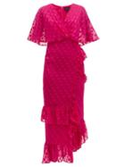 Matchesfashion.com Saloni - Rose Ruffled Polka Dot Silk Blend Dress - Womens - Pink