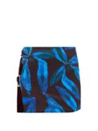 Louisa Ballou - Orchid-print Ring-embellished Mini Skirt - Womens - Blue Multi