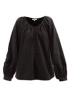 Fil De Vie - Amangansett Balloon-sleeve Linen Blouse - Womens - Black