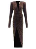 Alexandre Vauthier - Crystal-embellished Plunge-neck Ruched Dress - Womens - Blue