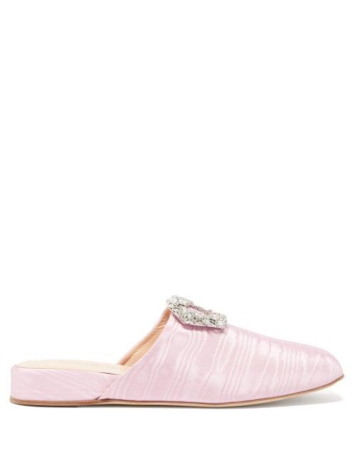 Ladies Shoes Rupert Sanderson - Bulolo Crystal-buckle Moir Backless Loafers - Womens - Pink