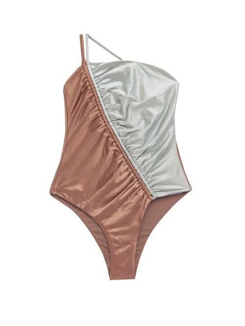 Matchesfashion.com Isa Boulder - Leonard Asymmetric Bi-colour Swimsuit - Womens - Brown Multi
