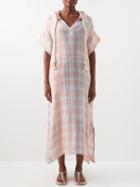 Lisa Marie Fernandez - Drawstring-hood Plaid Linen-blend Kaftan - Womens - Multi