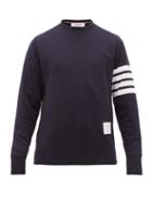 Matchesfashion.com Thom Browne - Four Bar Intarsia Stripe Cotton Sweatshirt - Mens - Navy