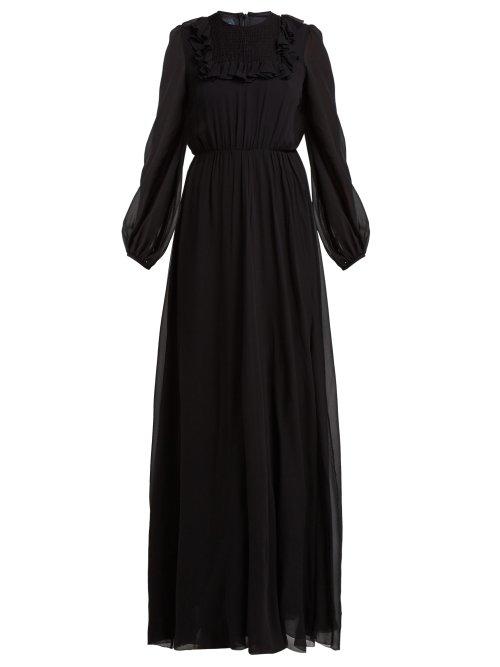 Matchesfashion.com Giambattista Valli - Ruffled And Smocked Silk Crepe De Chine Gown - Womens - Black