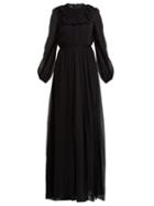 Matchesfashion.com Giambattista Valli - Ruffled And Smocked Silk Crepe De Chine Gown - Womens - Black