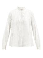 Matchesfashion.com Sea - Hattie Tie-neck Pintucked Ramie Blouse - Womens - White