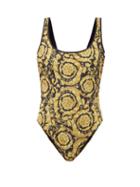 Matchesfashion.com Versace - Baroque-print Scoop-back Swimsuit - Womens - Black Print
