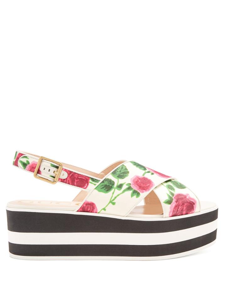 Gucci Peggy Floral-print Flatform Slides
