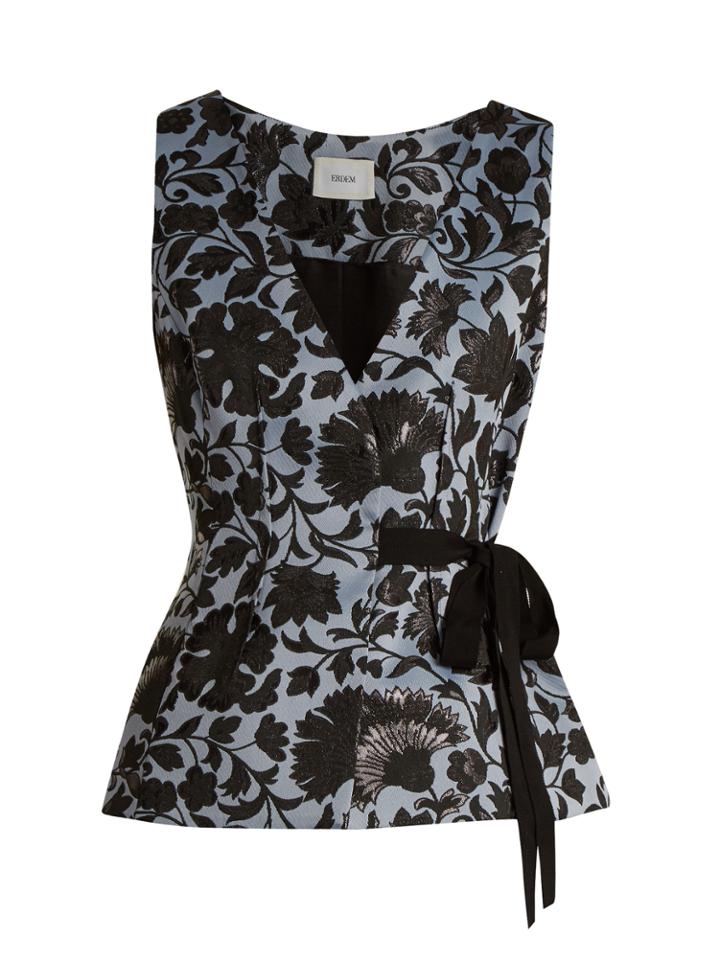 Erdem Azure Side-tie Floral-jacquard Top