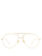 Matchesfashion.com Linda Farrow - Aviator Frame Metal Glasses - Womens - Yellow Gold