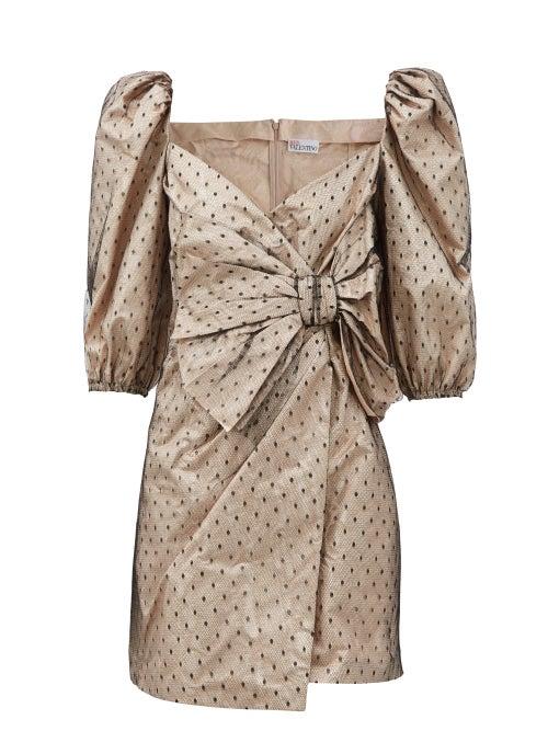 Matchesfashion.com Redvalentino - Bow-embellished Tulle-layered Lam Mini Dress - Womens - Grey