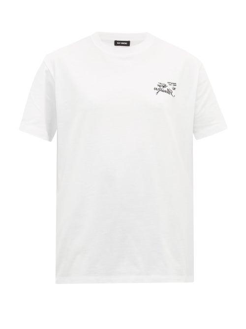 Matchesfashion.com Raf Simons - Illusion Embroidered Cotton T Shirt - Womens - White Multi