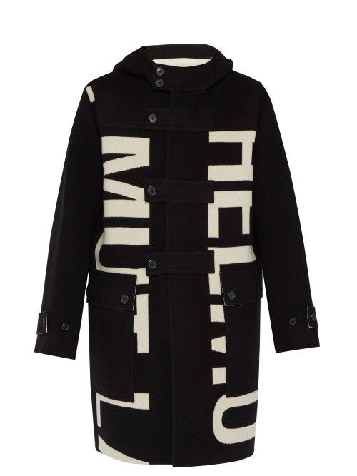 Matchesfashion.com Helmut Lang - Woven Logo Double Faced Wool Coat - Mens - Black White