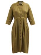 Asceno - New York Linen Midi Shirt Dress - Womens - Olive Green