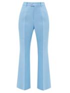 Matchesfashion.com Gucci - High-rise Silk-blend Flared Trousers - Womens - Blue