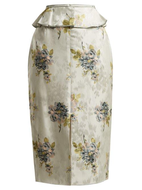 Matchesfashion.com Brock Collection - Sylvi Floral Silk Jacquard Peplum Skirt - Womens - Blue Print