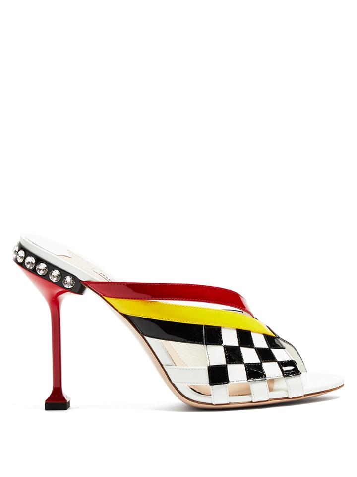 Miu Miu Contrast Panel Patent-leather Mules