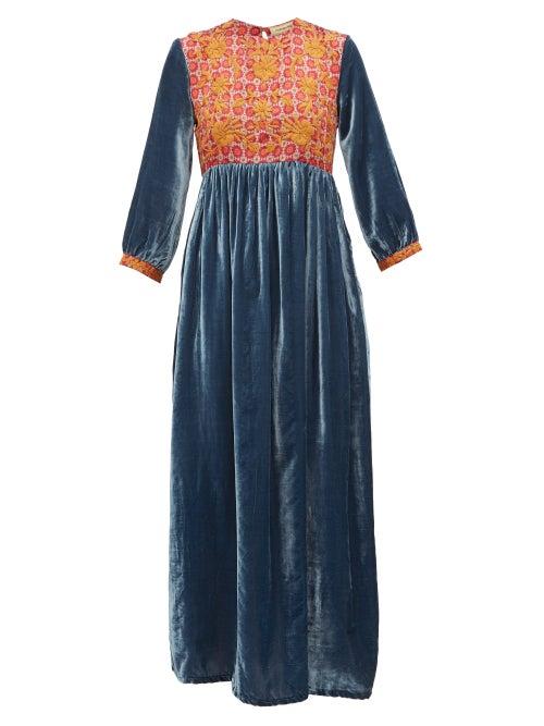 Matchesfashion.com Muzungu Sisters - Touba Floral Embroidered Silk Blend Dress - Womens - Blue Multi