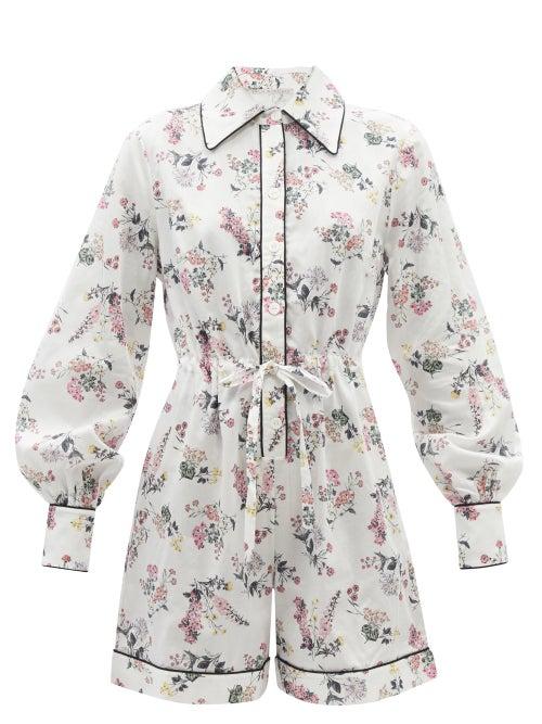 Emilia Wickstead - Blossom Floral Cotton-poplin Playsuit Pyjamas - Womens - White Print