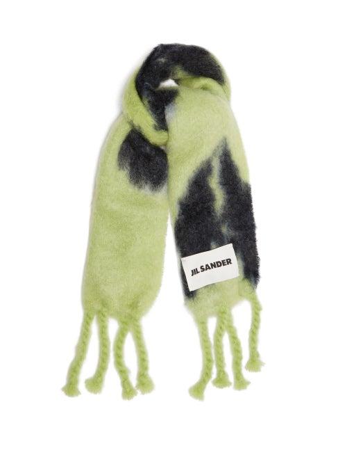Jil Sander - Logo-patch Printed Mohair-blend Scarf - Womens - Green Multi