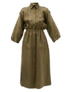 Matchesfashion.com Gabriela Hearst - Ares Balloon-sleeve Hemp Shirt Dress - Womens - Khaki