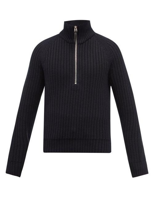 Mens Rtw Tom Ford - Half-zip Ribbed Cashmere-blend Sweater - Mens - Navy
