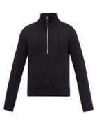 Mens Rtw Tom Ford - Half-zip Ribbed Cashmere-blend Sweater - Mens - Navy