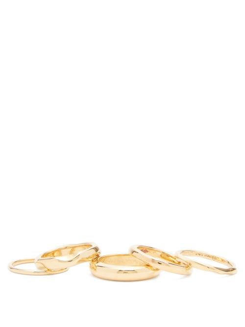 Matchesfashion.com Bottega Veneta - Set Of Five 18kt Gold-plated Sterling-silver Rings - Womens - Gold