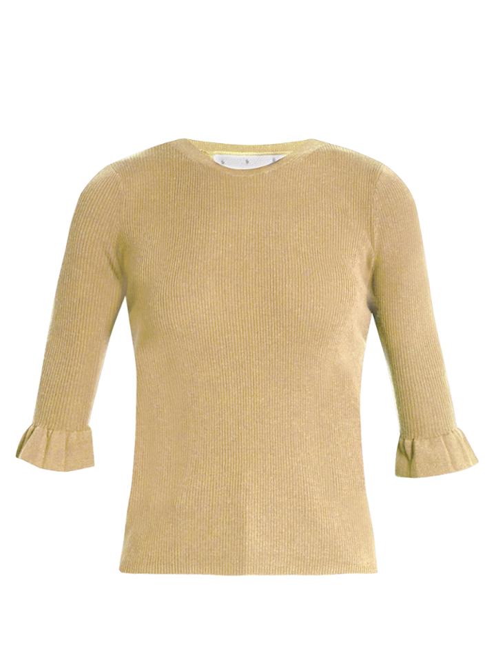 Redvalentino Ruffled-cuff Ribbed-knit Sweater