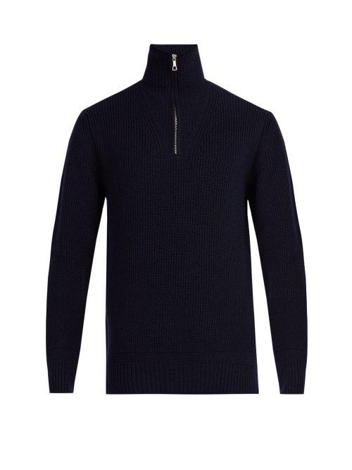 Matchesfashion.com Officine Gnrale - Half Zip Wool Sweater - Mens - Navy