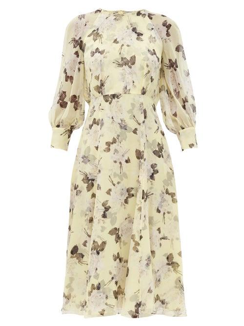 Matchesfashion.com Erdem - Yusra Rosemont Wallpaper-print Silk Dress - Womens - Yellow Print