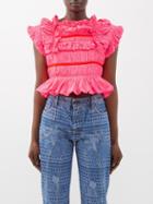 Molly Goddard - Belle Ruffled Smocked Taffeta Top - Womens - Pink