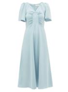Matchesfashion.com Goat - Rosemary Gathered-bodice Silk Midi Dress - Womens - Light Blue