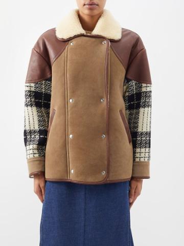 Gucci - Shearling-lined Check Wool And Leather Coat - Womens - Brown Multi